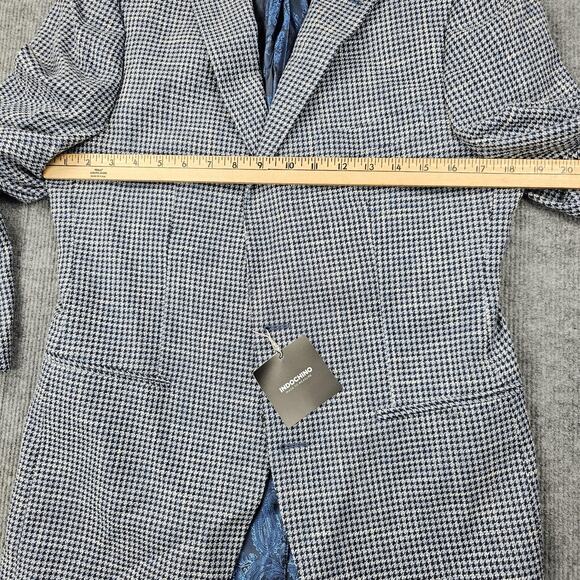 Indochino Blazer Mens 36 Houndstooth Guabello Libera Wool Linen Preppy Blue Suit - Picture 14 of 16